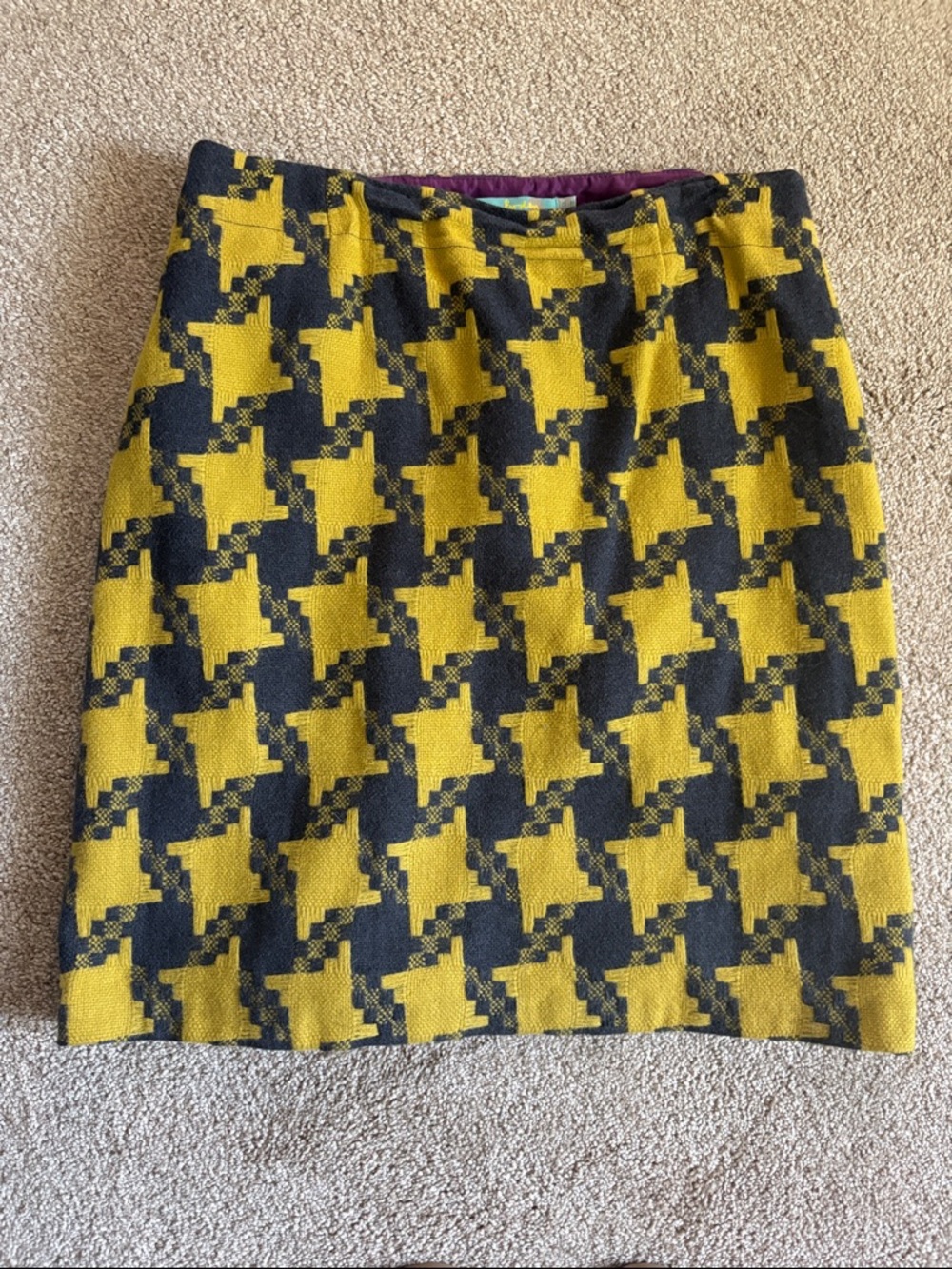 Boden Grey and Mustard Houndstooth-Style Pencil Skirt
